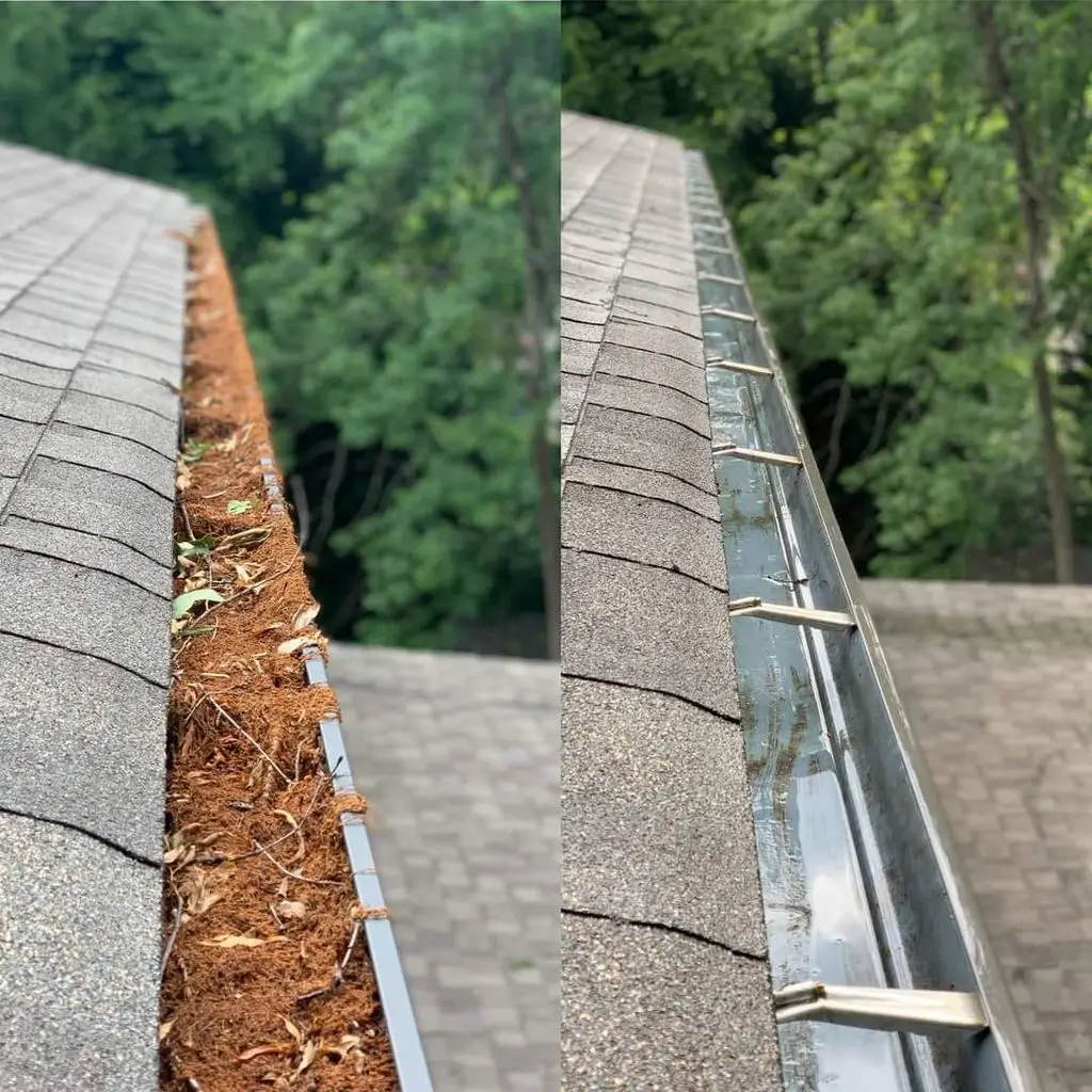 gutter cleaning before after Charlotte NC fall maintenance