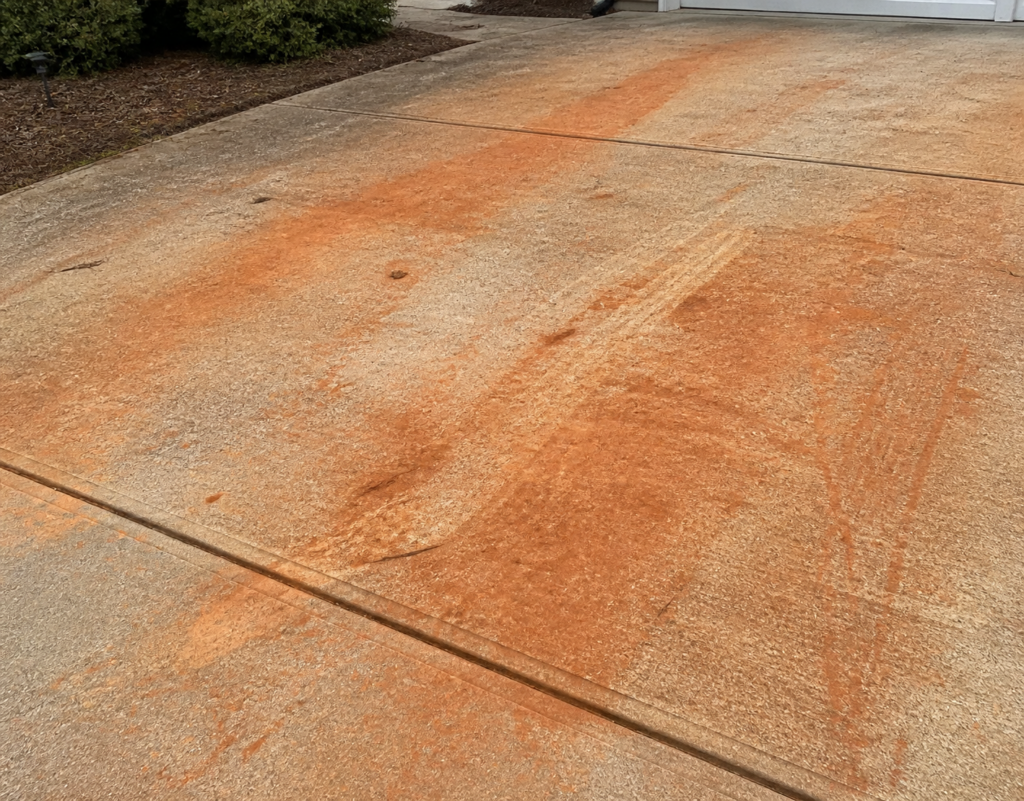 red clay stain on driveway