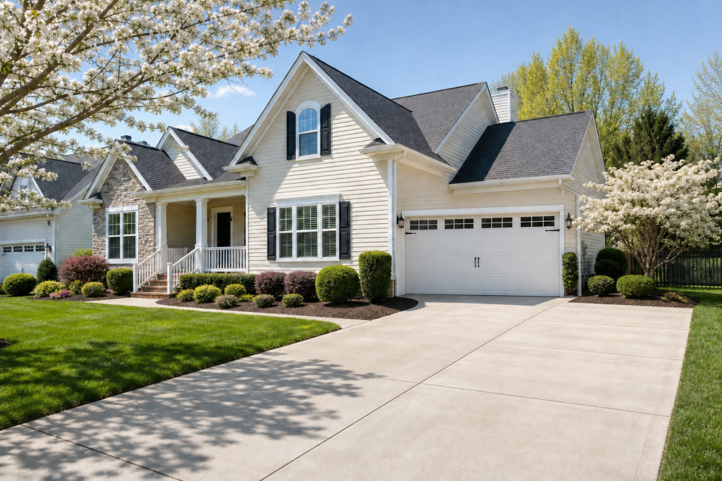clean Charlotte home exterior after spring pressure washing