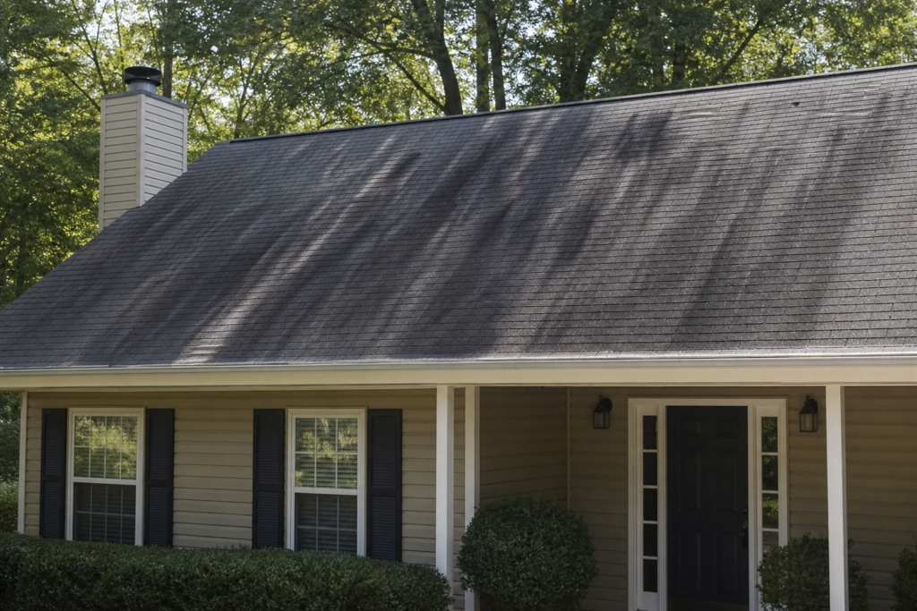 black algae streaks on roof Charlotte NC before soft wash