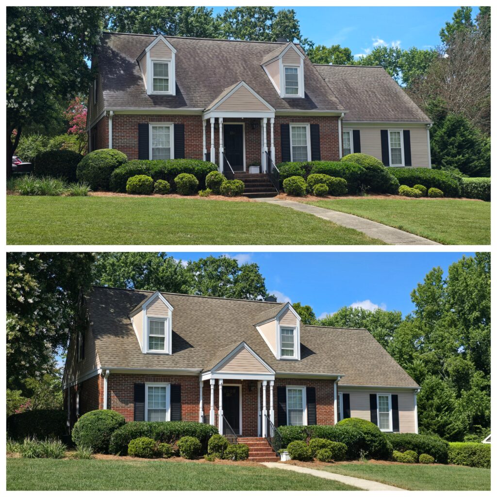 before and after roof soft washing Charlotte NC